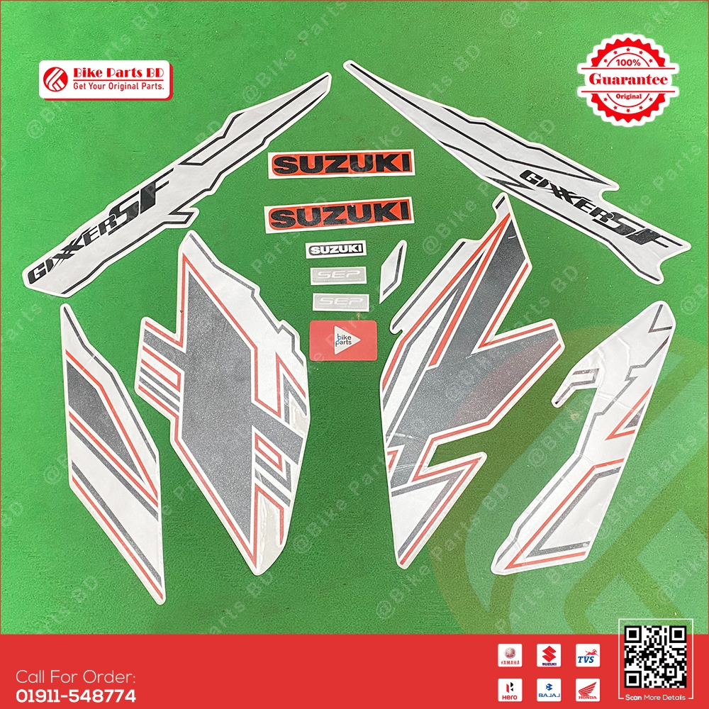 Full Set Sticker for Suzuki Gixxer (New Model-Silver & Orenge) bike.