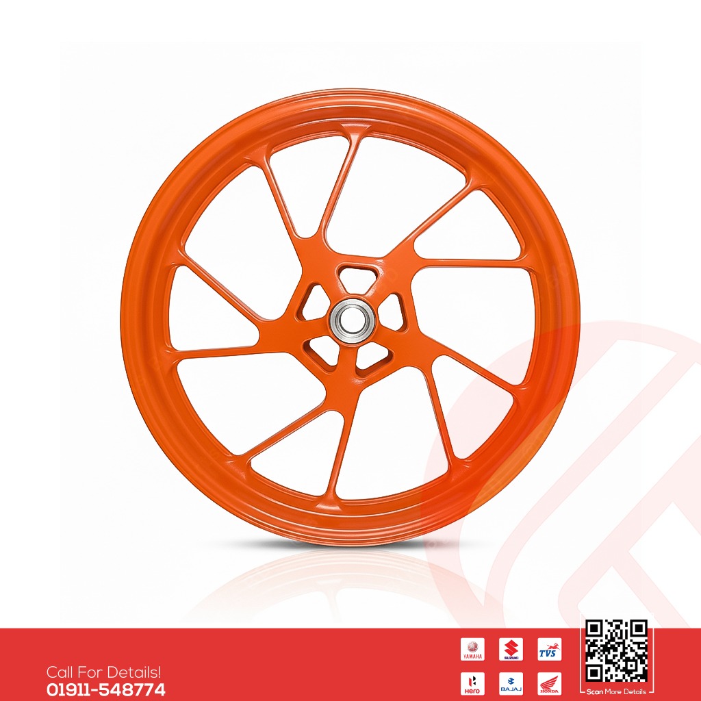 Alloy Rim (Front-Orange Color) for Yamaha FZS V3, FZX, R15 V3, R15 V4 & R15M, MT15 V1, MT15 V2 bike.